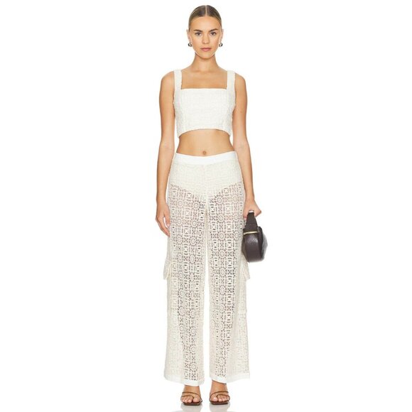 Agua Bendita Maca Pants in Beige Small New Womens Crochet Cover up - Picture 1 of 16
